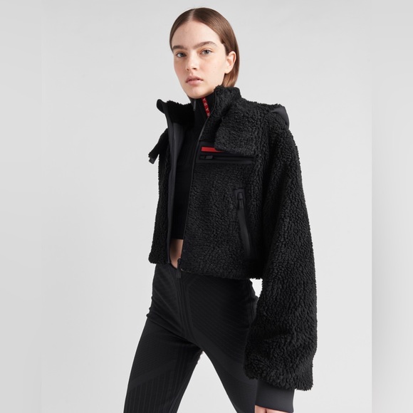 Cropped fleece recycled sweatshirt jacket black size small - Picture 5 of 16